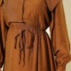 Buttoned Sailor Collar Dress with Belted Waist Tan – Image 4