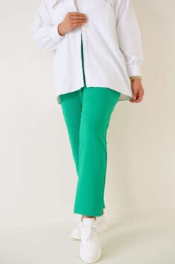 Elastic Waist Two-Piece Plus Size Trousers Green