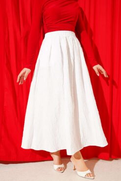 Elastic Waist Pleated Skirt White