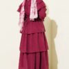 Belted Tiered Dress Burgundy - immagine 3