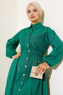 Vue alternative de Belted Metal Button Dress Green