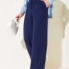 Belted Tencel Pants Navy Blue