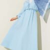 Elastic Waist V-Neck Muslin Dress Baby Blue