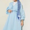 Elastic Waist V-Neck Muslin Dress Baby Blue – Bild 2