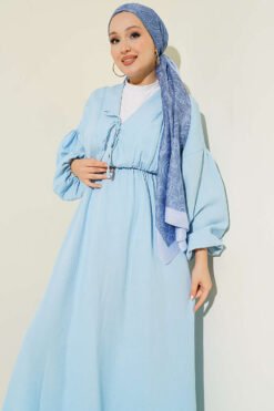 Alternative view of Elastic Waist V-Neck Muslin Dress Baby Blue