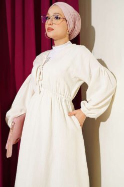 Alternative view of Elastic Waist V-Neck Muslin Dress Ecru