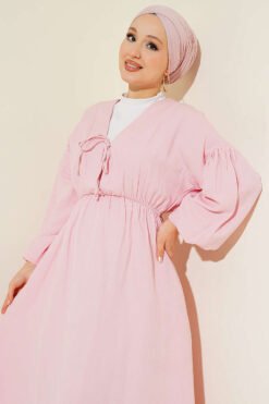 Alternative view of Elastic Waist V-Neck Muslin Dress Pink