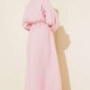 ⁦Elastic Waist V-Neck Muslin Dress Pink⁩ - الصورة ⁦3⁩