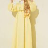 Elastic Waist V-Neck Muslin Dress Yellow – Bild 2