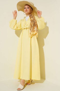 Alternative view of Elastic Waist V-Neck Muslin Dress Yellow