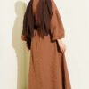 Elastic Waist V-Neck Muslin Dress Tan - Imagen 3