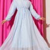 Belted Half Button Dress Blue