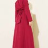 ⁦Belted Half Gold Button Dress Burgundy⁩ - الصورة ⁦3⁩