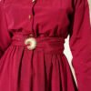 ⁦Belted Half Gold Button Dress Burgundy⁩ - الصورة ⁦4⁩