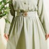 Belted Half Gold Button Dress Mint – Bild 4