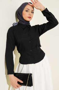 High-Waisted Short Shirt Black