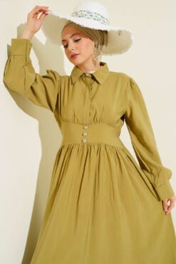 Belted Half Hidden Button Dress