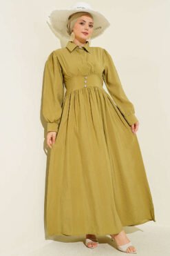 Vue alternative de Belted Half Hidden Button Dress
