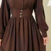 Belted Half Hidden Button Dress Brown - immagine 4
