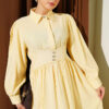 Belted Half Hidden Button Dress Yellow - Imagen 2