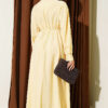 Belted Half Hidden Button Dress Yellow - Imagen 3