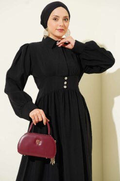 Vue alternative de Belted Half Hidden Button Dress Black