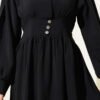 Belted Half Hidden Button Dress Black – Bild 4