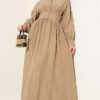 Belted Half Hidden Button Dress Mink