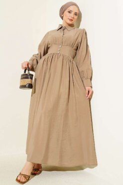 Belted Half Hidden Button Dress Mink