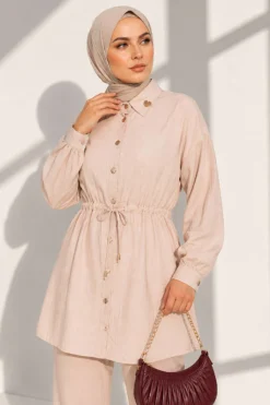 Alternative view of Belted Ankle Cuff Two-Piece Set Beige