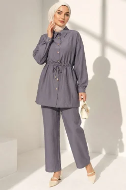 Alternative view of Belted Ankle Cuff Two-Piece Set Grey