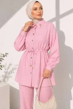 Alternative view of Belted Ankle Cuff Two-Piece Set Pink
