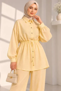 Alternative view of Belted Ankle Cuff Two-Piece Set Yellow