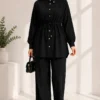 Belted Ankle Cuff Two-Piece Set Black