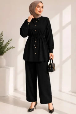 Alternative view of Belted Ankle Cuff Two-Piece Set Black