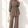 Belted Ankle Cuff Two-Piece Set Mink