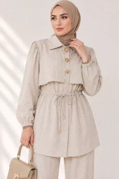 Alternative view of Belted Buttoned Two-Piece Set Beige