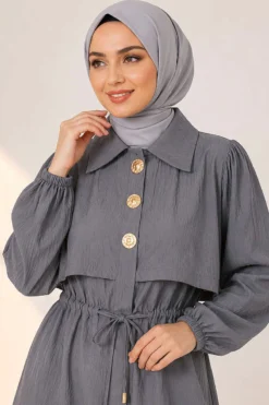 Alternative view of Belted Buttoned Two-Piece Set Grey