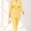 Belted Buttoned Two-Piece Set Yellow