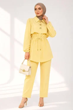 Alternative view of Belted Buttoned Two-Piece Set Yellow