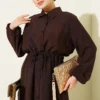 Belted Shirt Collar Long Tunic Two-Piece Set Brown – Image 2