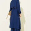 Belted Shirt Collar Long Tunic Two-Piece Set Navy Blue - Afbeelding 3