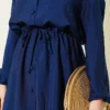 Belted Shirt Collar Long Tunic Two-Piece Set Navy Blue - Afbeelding 4
