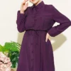 Belted Shirt Collar Long Tunic Two-Piece Set Plum - Imagen 2