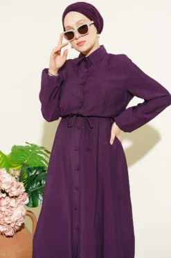 Alternative view of Belted Shirt Collar Long Tunic Two-Piece Set Plum