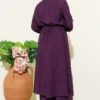 Belted Shirt Collar Long Tunic Two-Piece Set Plum - Imagen 3