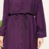 Belted Shirt Collar Long Tunic Two-Piece Set Plum - Imagen 4