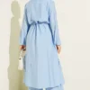 Belted Shirt Collar Long Tunic Two-Piece Set Blue – Image 3