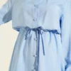 Belted Shirt Collar Long Tunic Two-Piece Set Blue – Image 4