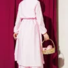 Belted Shirt Collar Long Tunic Two-Piece Set Pink - immagine 3